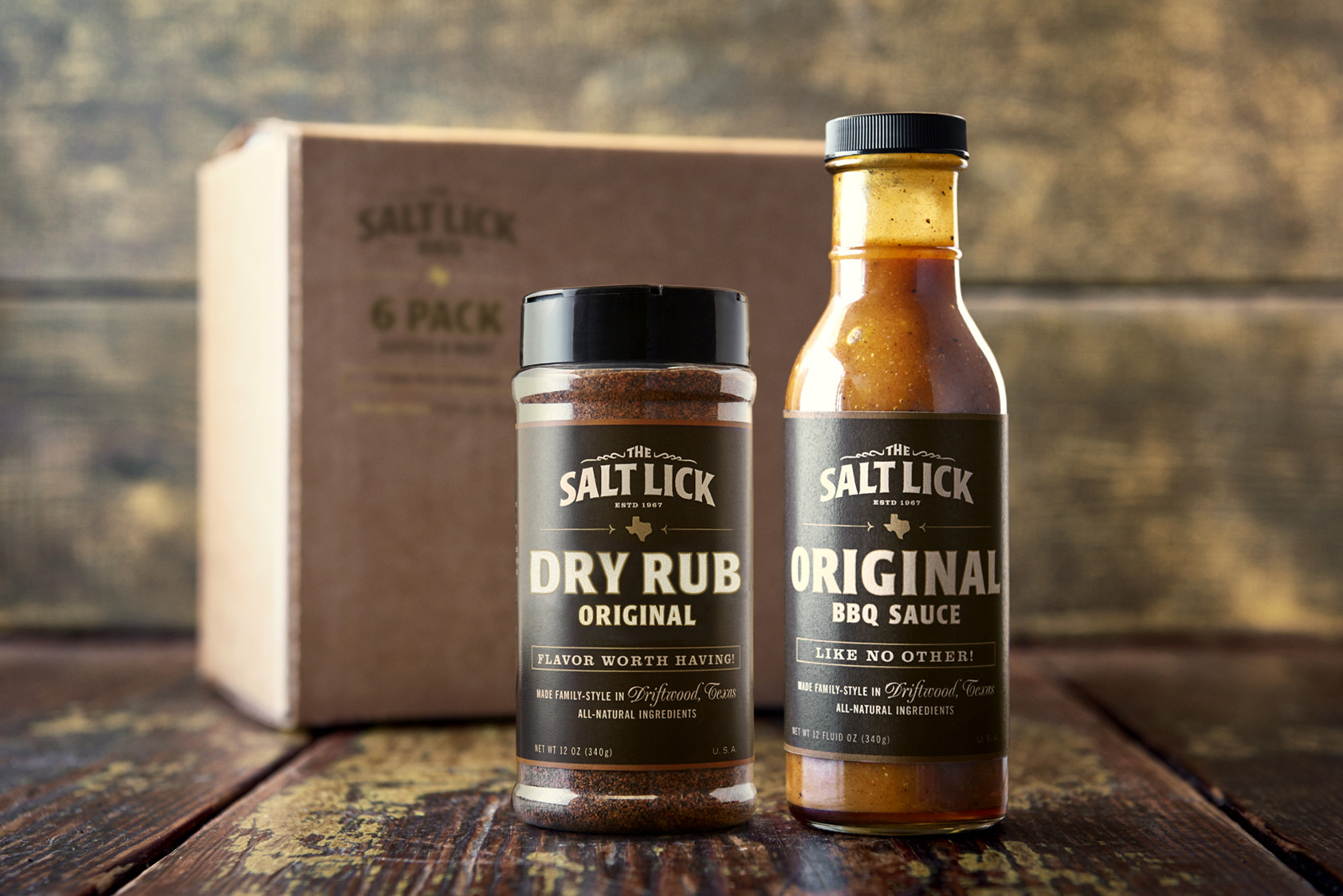 Dry Half BBQ & Bottles) Salt - Rub - Sauce (6 Lick Case